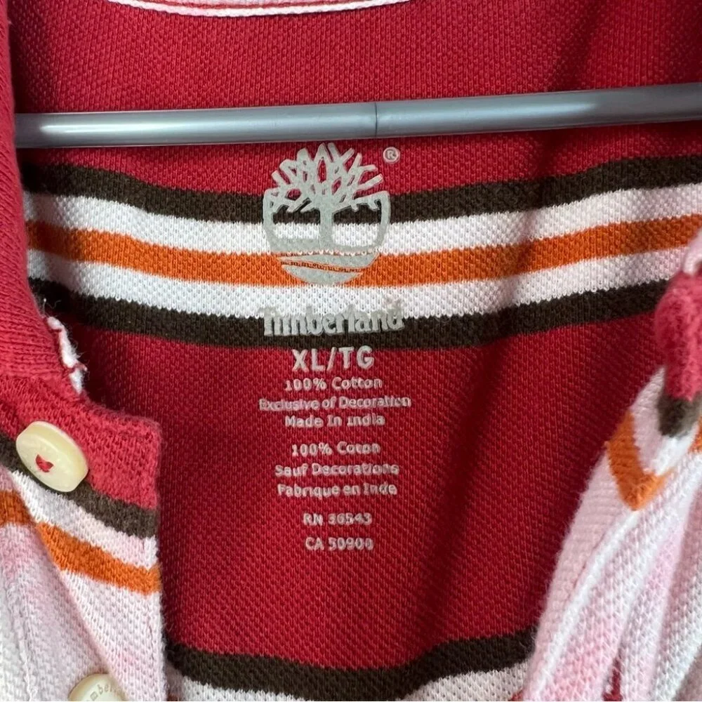 Timberland polo button up tie dye orange Red brown White Striped Polo Shirt